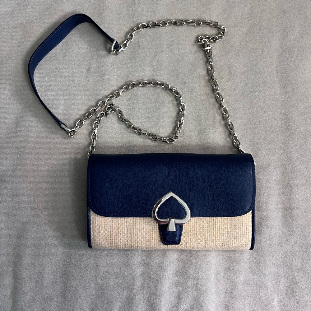 ♠️ Kate Spade New York Straw & Leather Chain Wallet Crossbody Summer Vacation